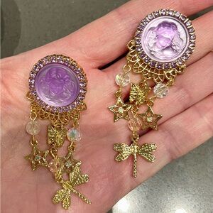 Whimsical Kirks Foley Cameo AB Chandelier Earrings—Collectible